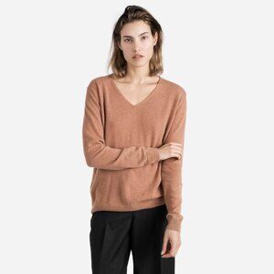 Everlane Slouchy 100% Cashmere V-Neck Spice Tan Brown Women's S